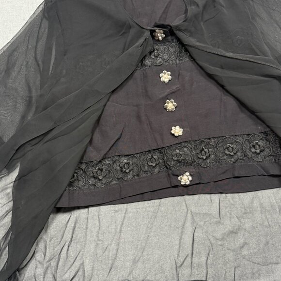 Vintage Sandro Paris Sheer Floral Embroidered Top Black Short Sleeves - Picture 7 of 14